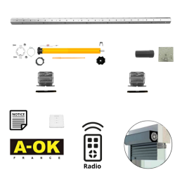 Kit axe pour volet roulant de longueur 1500 mm avec moteur radio 10 Nm AOK  pour pose rénovation monté sur tube octogonal 60 mm