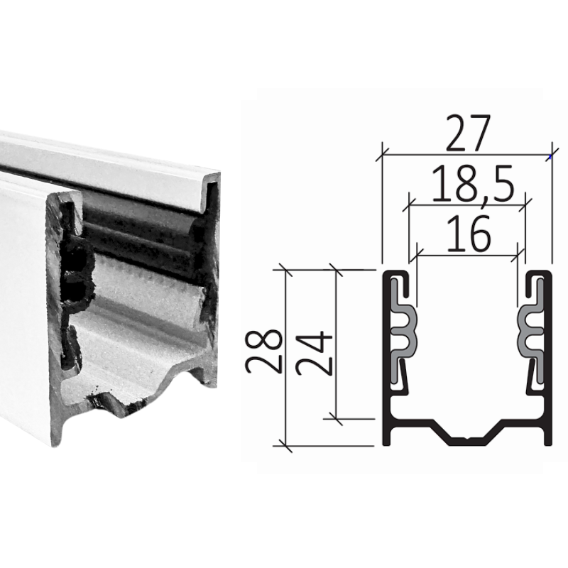 Coulisse tradi 28 X 27 sans chambre (lames 55 mm)