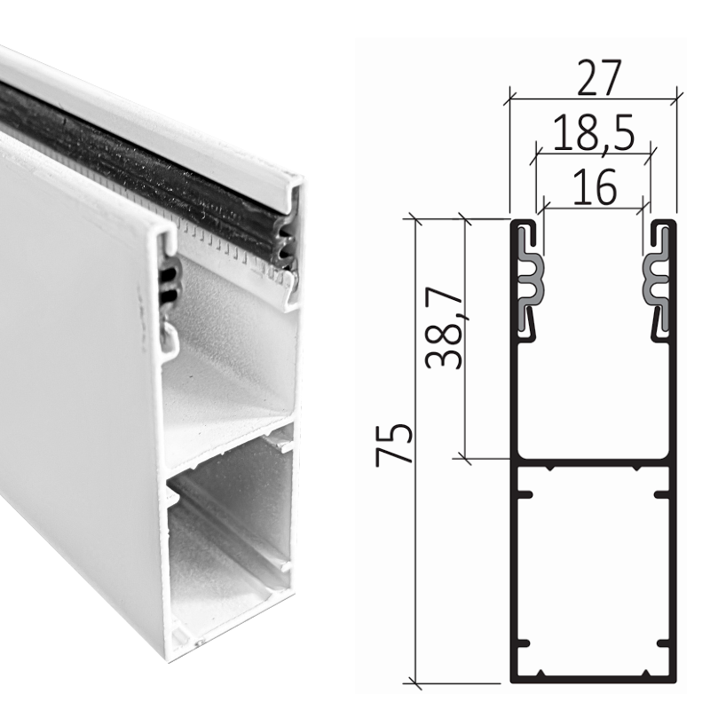 Coulisse reno 75 X 27 pour joue de garage, lames ADP 55