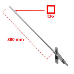 Sortie caisson 90° - Entrée pivot Ø9,9 - Sortie carré 6 - L 380mm - Platine alu chromé