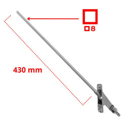 Sortie caisson 90° - Entrée pivot Ø9,9 - Sortie carré 8 - L 430mm - Platine alu chromé